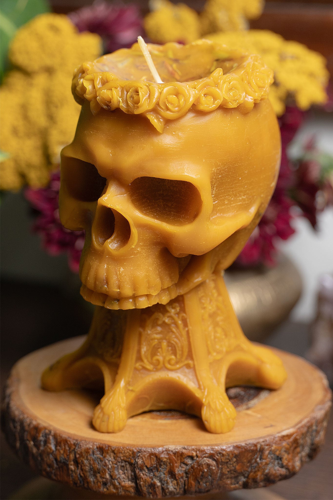 Vela Calavera pedestal de miel